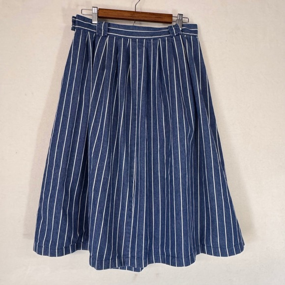 Cabin Creek Petite Striped Midi Skirt Women's Size 16 Denim Style Vintage - Picture 3 of 6